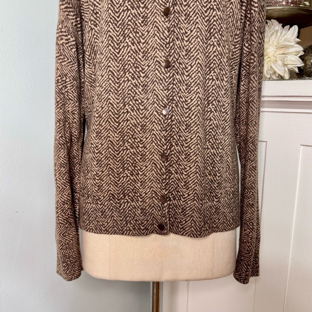 Talbots Herringbone Angora Cardigan Sweater Brown Tan Size XL - Picture 4 of 9